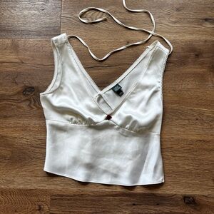 Women’s Extra Small Going Out Wild Fable Cream Satin Top with Red Rose Detail